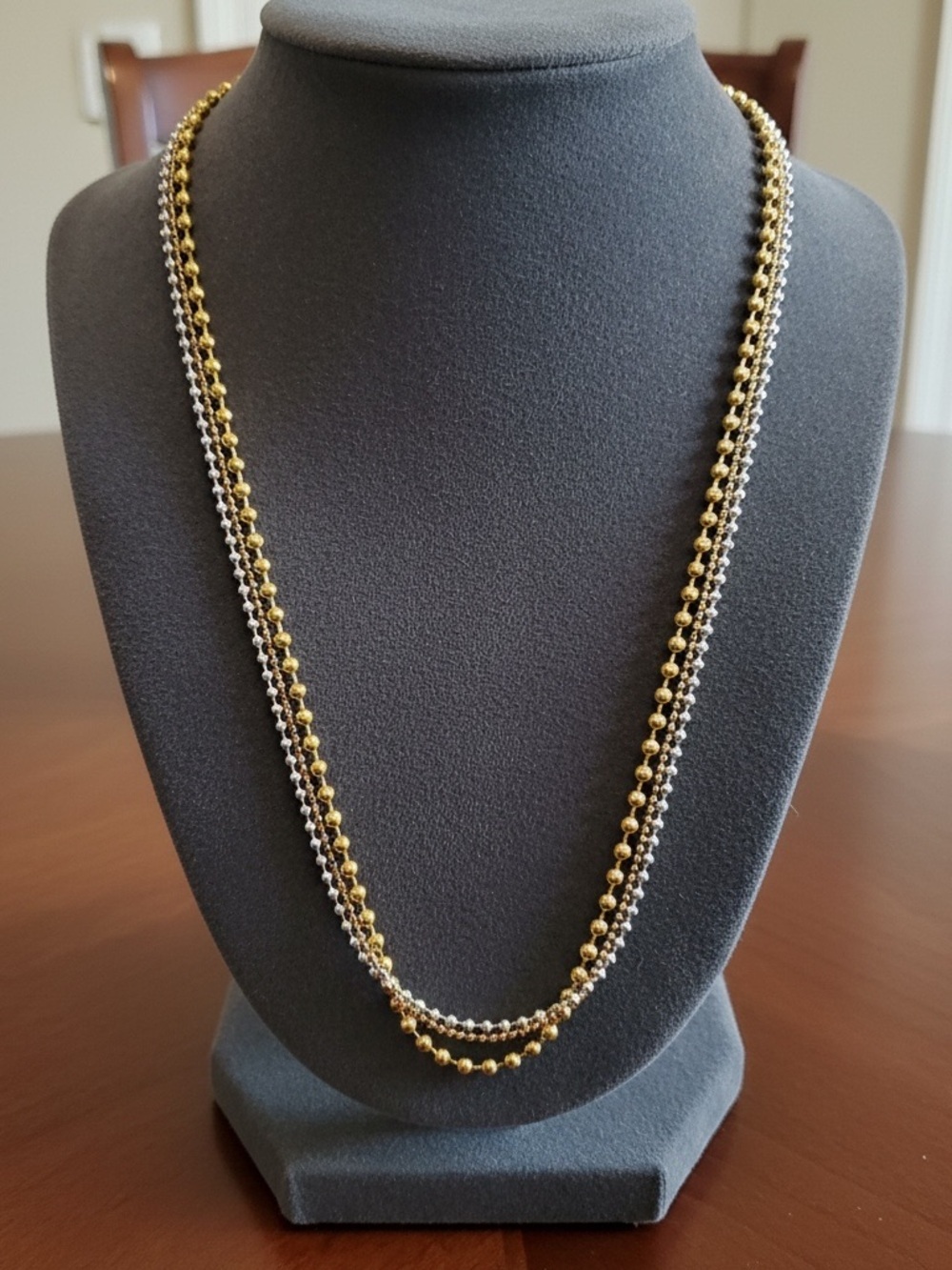 Tri-Tone Gold, Rose and Silver Beaded Necklace - Women Jewelry
